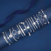 wholesale S925 Silver Tide Xiaobai Wholesale Korean Style Fashion Double Layer Pearlized Geometric Chain Bead Bracelet for Women-xb1045-white gold