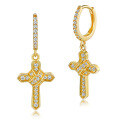 wholesale 18K Gold Plated Sterling Silver Moissanite Cross Earrings, Fashionable and Unique Earrings-0-4
