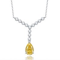 wholesale S925 Sterling Silver New 8*12 Pink Diamond Y-Shape Teardrop Pendant Necklace, Elegant, Sweet, Classic and Minimalist-N195 Yellow Diamond &gt;925 Silver