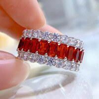 wholesale S925 Silver High-Carbon Simulated Diamond Pigeon Blood Red Mixed Diamond Full Diamond Row Ring for Women Fashion Style-Red No. 7