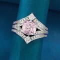 wholesale S925 silver new trendy stackable princess-style crown ring with 7*7 pink diamonds and unique design-0-1