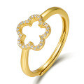 wholesale S925 sterling silver zirconia flower ring, five-leaf clover, sweet, fresh, gentle, elegant, adjustable open ring-0-0