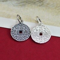 wholesale 925 Sterling Silver Retro "Daily Prosperity" Pendant Bracelet Bead String Barrel Bead Accessories DIY Handmade Cord Fitting Round Plate Bead-Silver pendant with a fortune