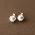 wholesale S925 Sterling Silver Ins Style Blogger Same Small Minimalist Advanced Silver Bead Single Diamond Pearl Earrings M06101-0-4