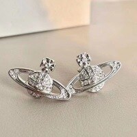 wholesale 925 Silver Plated with Alloy Saturn Pearl Necklace, Alloy Saturn Pearl Bracelet, European and American Style Saturn Earrings-xb1309-Saturn full diamond earrings