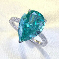 wholesale S925 Sterling Silver New Imported High Carbon Diamond 10*14mm Teardrop Emerald Green Ring for Women, European and American Style-0-1