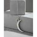 wholesale S925 Sterling Silver XL002 Korean Ins Small and Minimalist Design Versatile Moon Pendant with Micro-Paved Zirconia Necklace for Women-0-1