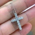 wholesale S925 Sterling Silver 10-Point Moissanite Cross Pendant Light Luxury High-End Sense Collarbone Chain European and American Fashion Necklace-0-3