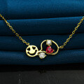 wholesale S925 silver gold-plated playful smiley heart-shaped zircon necklace/earrings cute bubbly limited new edition-0-0