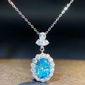 wholesale S925 Sterling Silver Women's Luxury Sapphire Necklace Set with Large Oval Pendant and Full Diamond Accents in European and American Style for Wholesale-0-1