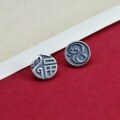 wholesale 925 Sterling Silver Fortune Snake Button with Auspicious Totem for DIY Braided Red Cord Bracelet Clasp Accessory-0-0