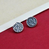 wholesale 925 Sterling Silver Fortune Snake Button with Auspicious Totem for DIY Braided Red Cord Bracelet Clasp Accessory-Cute Snake (Type B)  Plain White