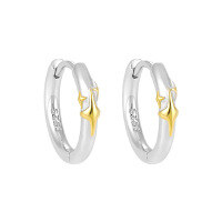 wholesale S925 Sterling Silver Geometric Circular Star Design Two-Tone Plated Minimalist Elegant Ear Clips for Women-Platinum + 18K gold &gt; 925 silver