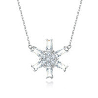 wholesale 925 Sterling Silver Zircon Crystal Star Pendant Hexagram Snowflake Necklace for Women, High-End Ins Style Collarbone Chain-Platinum>925 silver