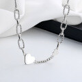 wholesale S925 Sterling Silver Korean Style Sequin Heart Necklace, Minimalist Ins Gift, Cold Tone Collarbone Chain Jewelry for Women-0-3