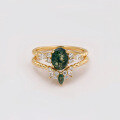 wholesale S925 Silver Plated 14K Gold, Japanese-inspired Niche Design, Moss Agate Two-piece Ring Set by Dunli Jewelry-0-0