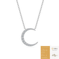 Sterling Silver Hollow-Out Wish Star Moon Necklace, Non-Fading Moissanite, Ins Style.-18 N16028 moissanite beads (with GRA certificate)
