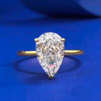 wholesale S925 Silver Waterdrop Ring, Mu Jing Jewelry Wish Cross-Border New Style European and American 7*11 Ice-Cut Pear-Shaped Ring-R1121 Gold Ring Size 9