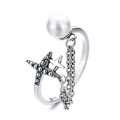 wholesale S925 Sterling Silver Korean and Japanese Creative Star Cross Stitched Chain Pearl Niche Design Open Ring-0-4