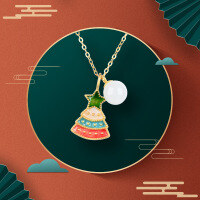 wholesale S925 Sterling Silver Women's Christmas Tree Necklace with Fashionable Creative Star Skirt Pendant Light Luxury Collarbone Chain-Christmas Tree Necklace 925 Silver