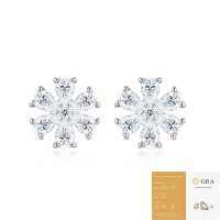Sterling Silver Sunflower Stud Earrings with Moissanite, HW-Inspired Snowflake Design-14 Moissanite stones (with GRA certification)  925 silver