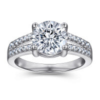 wholesale 925 Sterling Silver Women's 2-Carat Zircon Fashion Four-Prong Wedding Ring Silver Jewelry INS Wholesale Ring-925 Silver US Size 5#