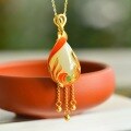 wholesale 925 silver gold-plated natural Hetian jade pendant with cold enamel phoenix tassel necklace, paired with Hanfu jade pendant accessories-0-6