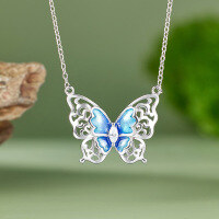 wholesale S925 sterling silver summer new small and niche women's summer high-end versatile collarbone chain with aqua blue butterfly necklace-Butterfly Necklace Exquisite Model>925 Silver