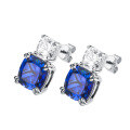 wholesale S925 Silver Vintage High-End 10*10mm Cushion-Cut Lab-Created Sapphire Ruby Earrings for Women-0-4