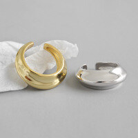 wholesale S925 Sterling Silver JZY139 Korean Geometric Ellipse Index Finger Ring Minimalist Concave-Convex Arc Smooth Surface Open Adjustable Ring for Women-18K Gold [No. 14/Adjustable] Opening adjustable