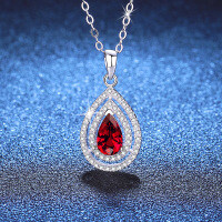 S925 Silver Cross Cultured Emerald Moissanite Ruby Sapphire Necklace Wholesale-Cultured Ruby 5×8mm  925 Silver