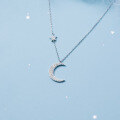 wholesale S925 Sterling Silver Necklace for Women Korean Style Fashion Elegant Diamond-Inlaid Crescent Moon Minimalist Star and Moon Chain D7162-0-3