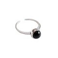 wholesale S925 Sterling Silver AR956 Korean Style Fashionable and Personalized Retro Minimalist Openable Round Black Onyx Ring-0-4