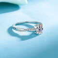 S925 Silver Oval Moissanite Ring for Women with Cross Pavé Band and Four-Prong Setting-0-1