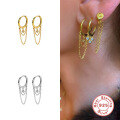 wholesale S925 Sterling Silver Geometric Trendy Tassel Crystal Ear Climber Earrings, Hot-Selling in Europe and America-0-2