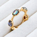 wholesale S925 silver plated 14K gold Japanese-style vintage niche abalone shell white crystal ring-0-0