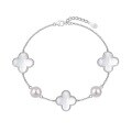 wholesale S925 Sterling Silver Light Luxury High-End Pearl Shell Mother-of-Pearl Agate Four-Leaf Clover Zircon Design Elegant Bracelet for Women-0-5