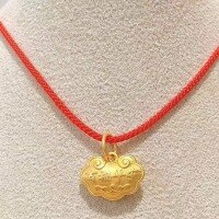 wholesale Metal Material: New Sand Gold Color-Fading Baby Necklace, Children's Longevity Lock, Hundred Blessings Peace, Innocent and Lively Red Rope Necklace Pendant-One Baifu safety lock (cordless)