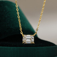14K Gold Plated 925 Silver Emerald Pendant Necklace with Moissanite-2CT set with moissanite  925 silver