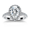 wholesale S925 sterling silver plated with 18K gold, 2-carat cross-border moissanite ring, women's halo-set pear-shaped fashion engagement ring-0-4