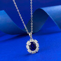 wholesale [925 Sterling Silver] Mù Jǐng Jewelry New Simulated Sapphire Pendant with Diamond Inlay Necklace for Women, INS Euro-American Set, Ready to Ship-0-1
