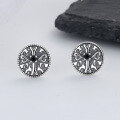 wholesale S925 Sterling Silver Round Vintage Ethnic Cross Pattern Black Zircon Stud Earrings, Niche and Unique Jewelry-0-0