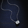 S925 Silver Wholesale Necklace, Emerald Cut Moissanite Square Full Diamond Collarbone Chain-0-3