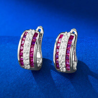wholesale 925 silver new trendy C-shaped hoop earrings, minimalist and understated style, women's fashion ear accessories-E321 Red Diamond>925 Silver
