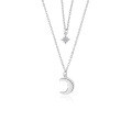 wholesale S925 Sterling Silver Star and Moon Necklace, Octagram, Fresh and Sweet, Gentle and Elegant Double Layer Collarbone Chain Gift for Best Friend-0-4