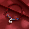 wholesale 999 Pure Silver Chunky Coin Woven Red Rope Bracelet for Women Couples Best Friends New Year Gift-0-3