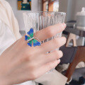 wholesale S925 Sterling Silver Resin Enamel Agility Butterfly Elegant Lady Style Pastoral Versatile Open Ring-0-3