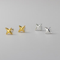 wholesale S925 Sterling Silver Fresh and Sweet Style Personalized Design Polished Four-Pointed Star Earrings M05513-Gold-One pair 925 silver