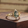 wholesale S925 gold-plated silver cross-border new geometric moss agate minimalist luxury ring, niche jewelry wholesale-0-1