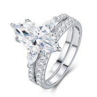Sterling Silver Exaggerated Stacking Moissanite Ring for Women, Ins Style-Mozambique eye 7*14+23 grains  US 8#/Hong Kong 17#
